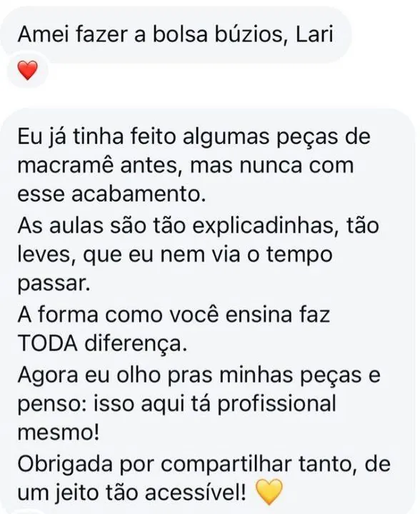 Print do depoimento da aluna